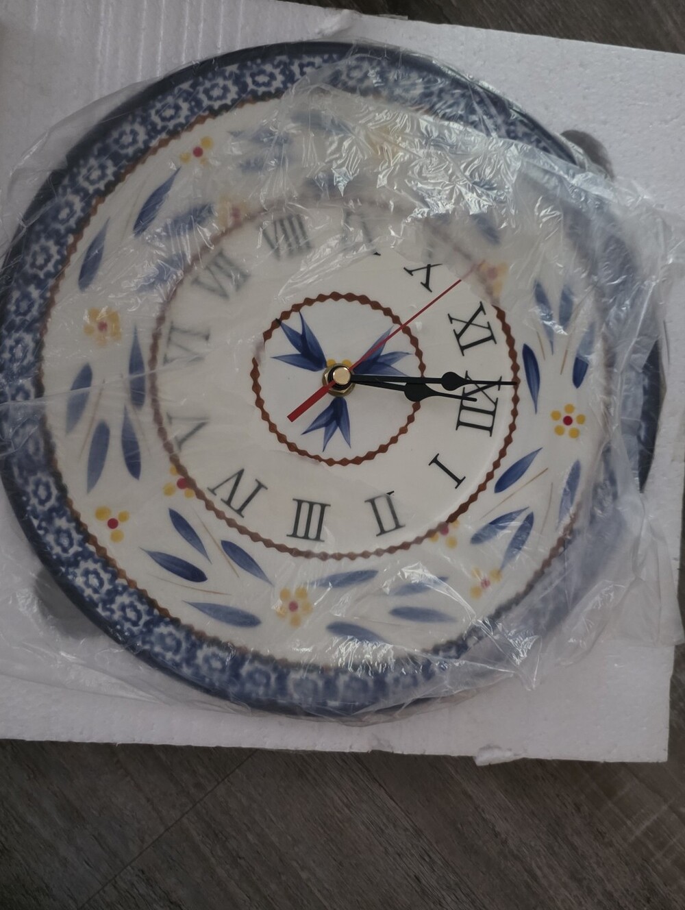 New Temp-tations By Tara Blue Floral Ceramic Wall Clock -